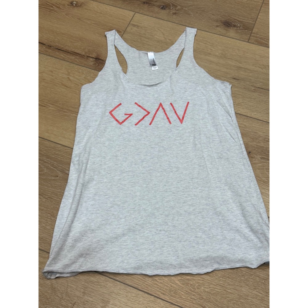 God Is Greater Than Highs Lows Tank Top Gray Red Graphic Womens Small